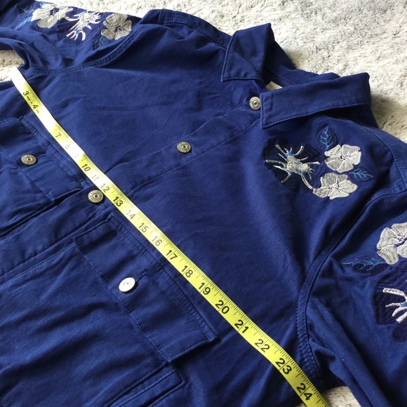 Lularoe Royal Blue Floral Embroidered Cotton Kenny Button Down Jacket woman 2X - Picture 14 of 16